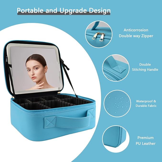 Makeup Bag with Led Mirror, Travel Makeup Organizer with 3 Color Setting - Image 4