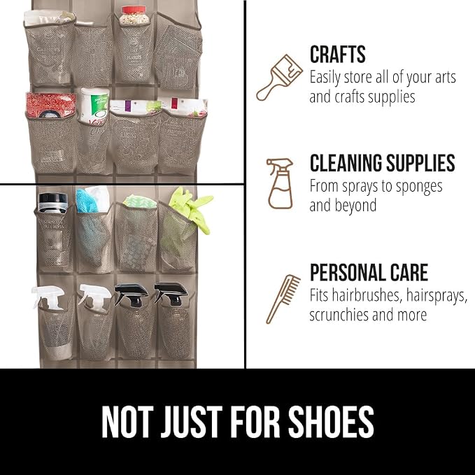 GORILLA GRIP Over the Door Shoe Organizer, 24 Large Breathable Mesh Pockets - Image 7