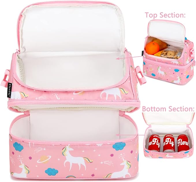 FlowFly Kids Double Decker Cooler Insulated Lunch Bag Large Tote - Image 4