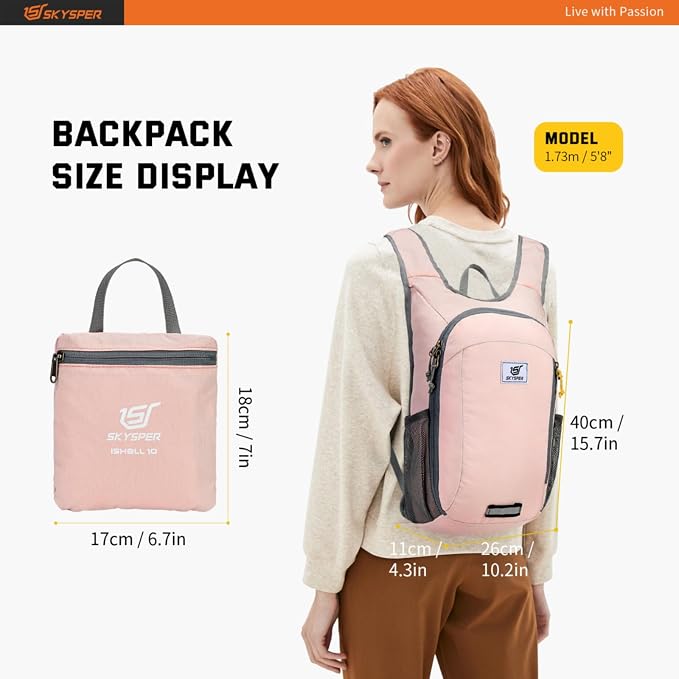 SKYSPER Small Daypack 10L Hiking Backpack Packable Lightweight Travel Day Pack - Image 5