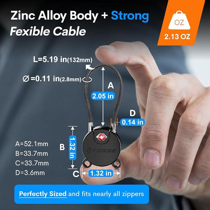 Forge TSA Approved Luggage Locks Ultra-Secure Dimple Key Cable Locks - Image 6