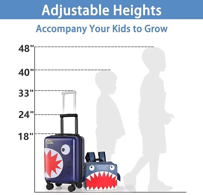iPlay, iLearn Shark Kids Luggage, Boys Carry on Suitcase, Toddlers Rolling - Image 6