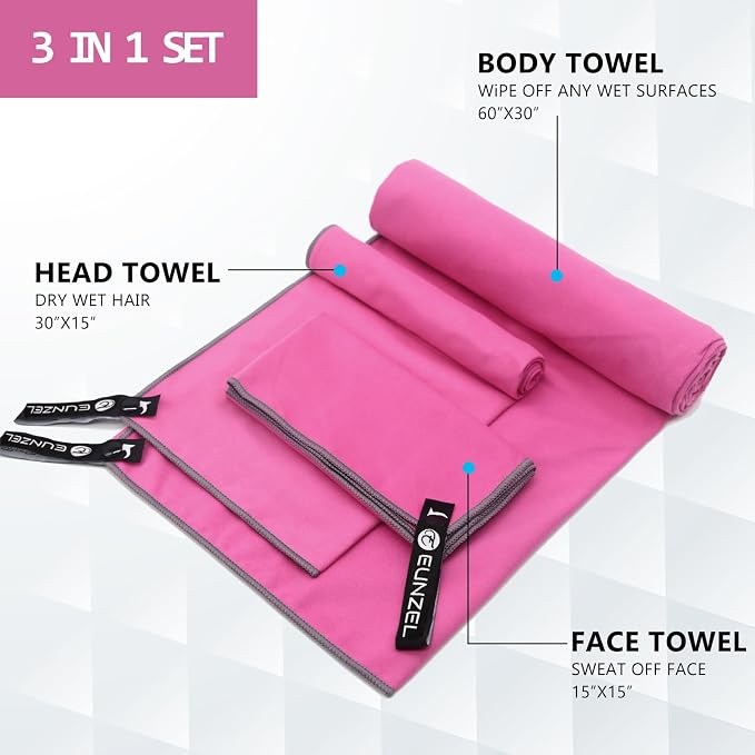Eunzel Quick Dry Camping Towel, Microfiber Travel Towel 3 Size at 1 Pack - Image 2