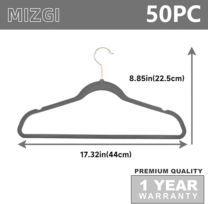 MIZGI Premium Velvet Hangers Heavy Duty Non Slip Felt Hangers Gray, Rose Gold - Image 5