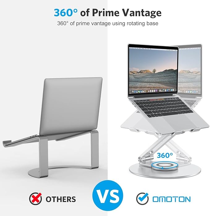 Adjustable Laptop Stand with 360 Rotating Base, OMOTON Ergonomic Laptop Riser - Image 3