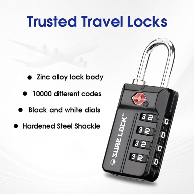 SURE LOCK TSA Approved 4-Digit Resettable Combination Luggage Locks - Image 3