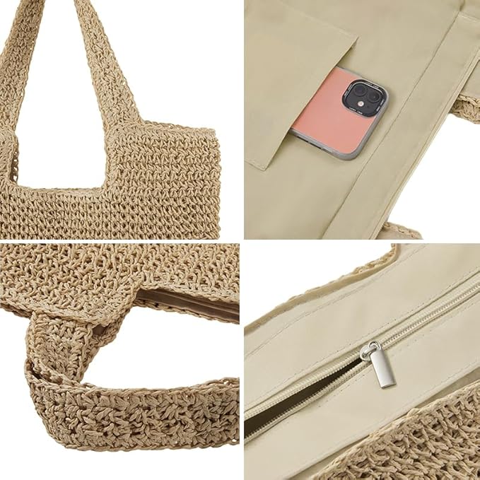 Straw Beach Tote Bag: Large Summer Boho Woven Bags - Image 3
