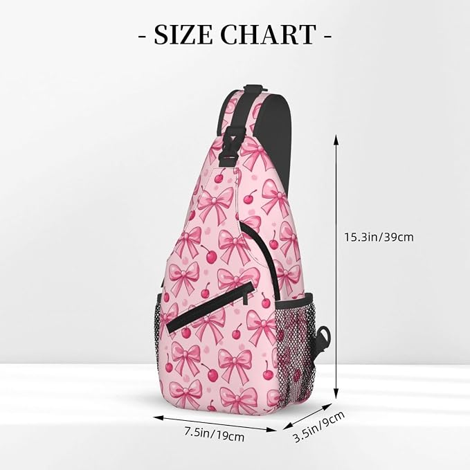 SUPLUCHOM Sling Bag Pink Bows Cherry Hiking Daypack Crossbody Shoulder Backpack - Image 3