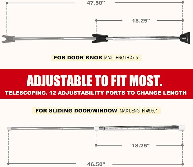 Door Security Bar, SECURITYMAN 2 in 1 Adjustable Door Stoppers Security Bar & - Image 3