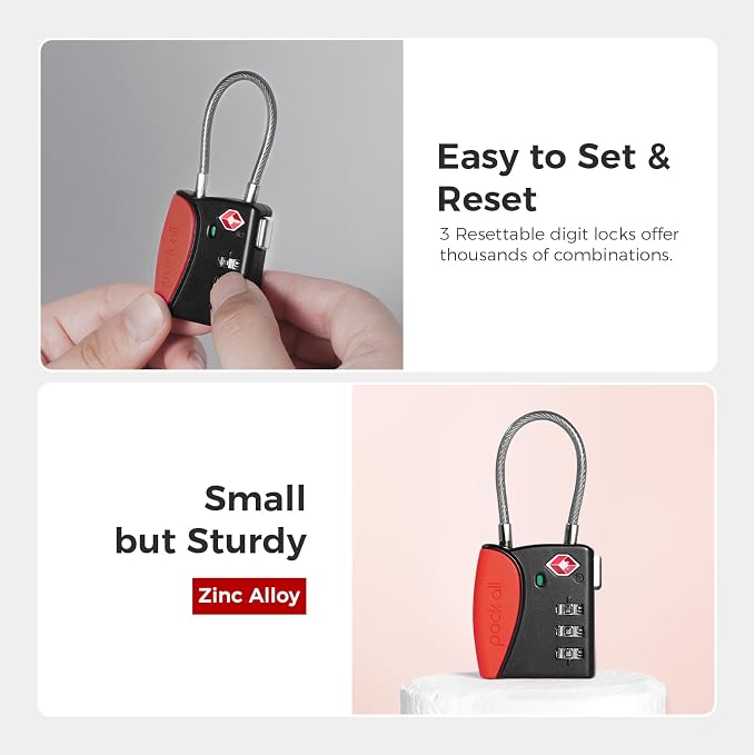 pack all TSA Approved Cable Luggage Locks, 3 Digit Combination Padlocks - Image 4
