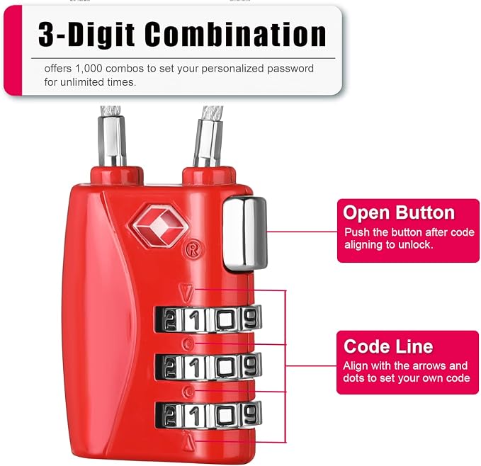 ZHEGE Luggage Lock TSA Approved 3 Dight Combination Padlock - Image 3