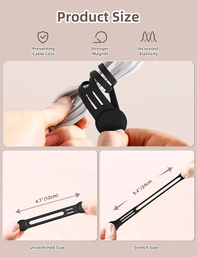 Silicone Magnetic Cable Ties, 4.72 Inch Upgraded Cord Ties - Image 4