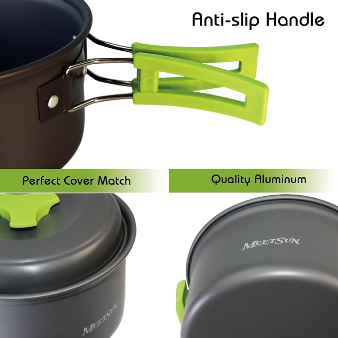 MEETSUN Lightweight Backpacking Cookware Set, Aluminum Camp Cooking Set - Image 4