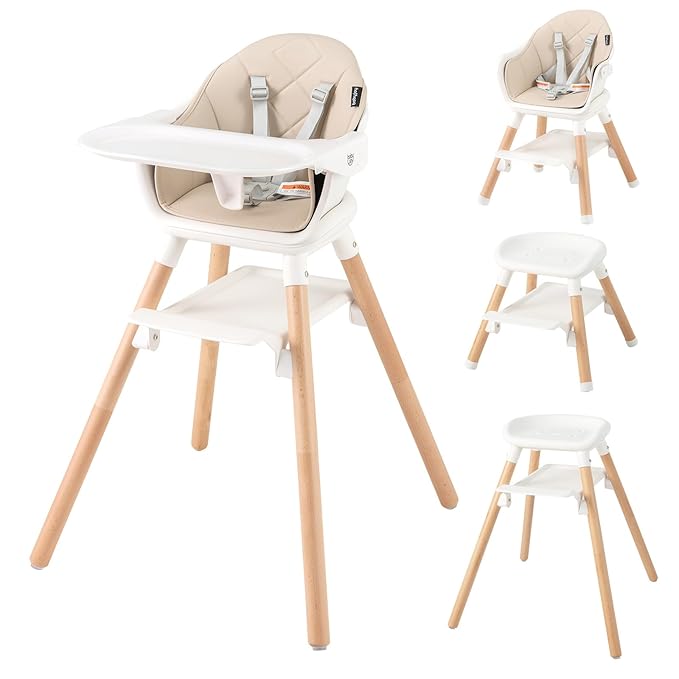 BABY JOY High Chair, 6 in 1 Convertible Wooden Highchair by BABYJOY