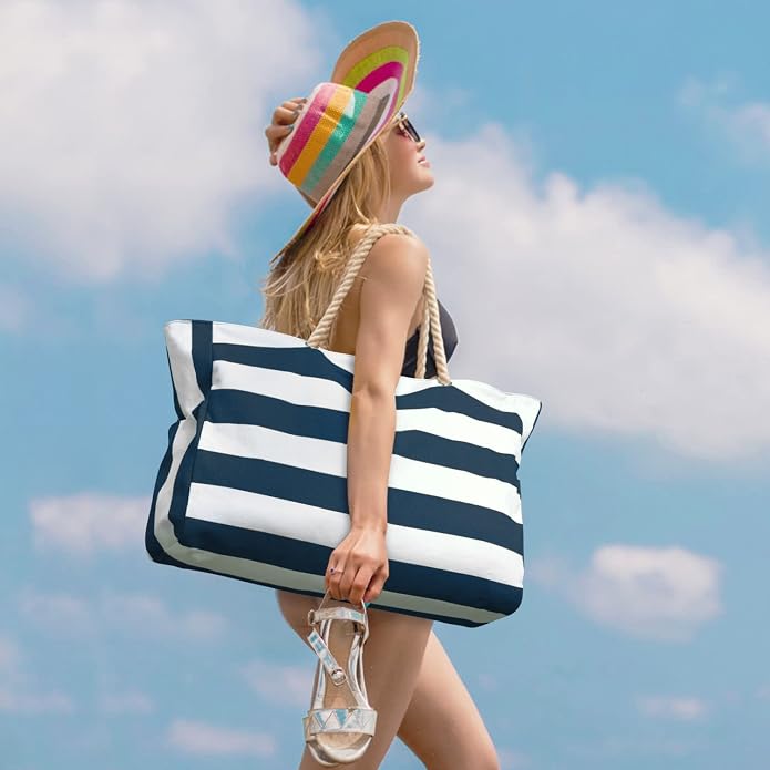 Becokan Beach Bags for Women Large Waterproof Beach Tote Bag Zipper Beach Bags - Image 5