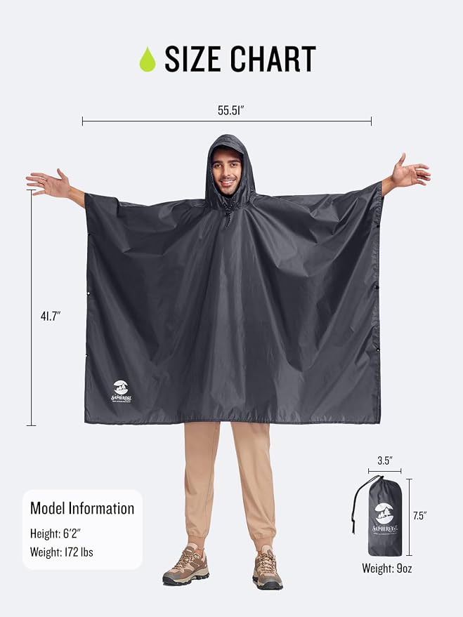 SaphiRose Hooded Rain Poncho Waterproof Raincoat Jacket - Image 7