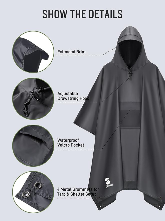 SaphiRose Extra Thick Hooded Rain Poncho Double Layer Waterproof Raincoat Jacket - Image 4