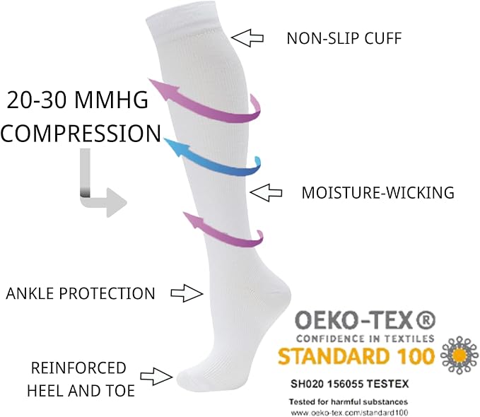 Compression Socks for Women Men Circulation Knee High 8 Pairs for Nurses - Image 3
