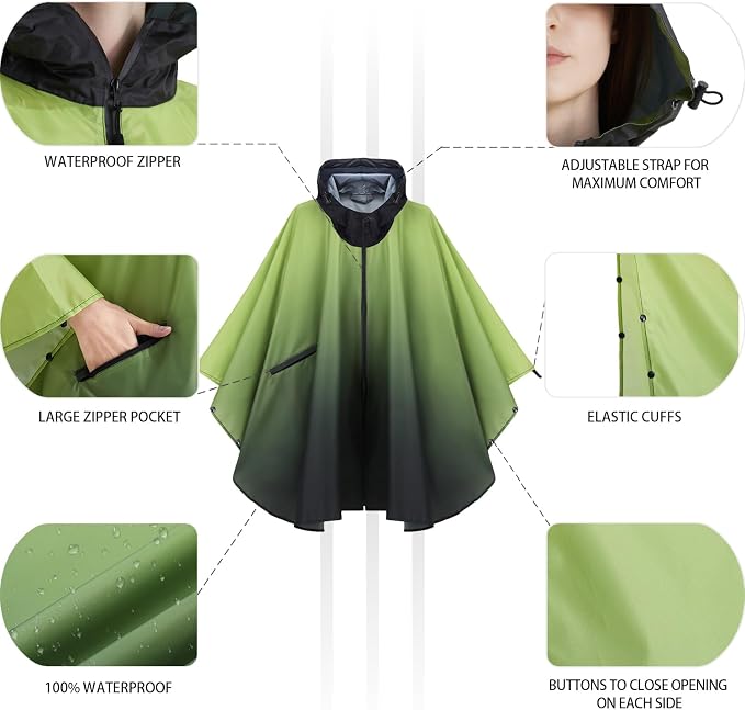 Rain Poncho Jacket Coat Hooded Zipper Style - Image 4
