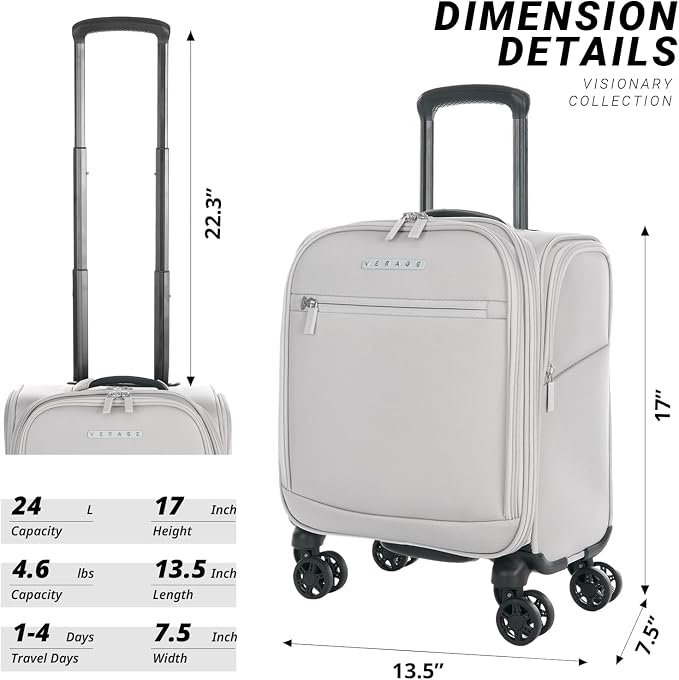 Verage Under Seat Luggage with Wheels, Softside Small Suitcase Spinner Carry On - Image 2