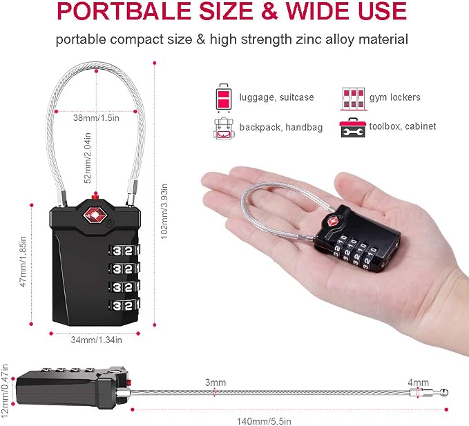 ZHEGE TSA Approved Luggage Lock, Travel Lock, 000 Combination Options, 5.5in - Image 5