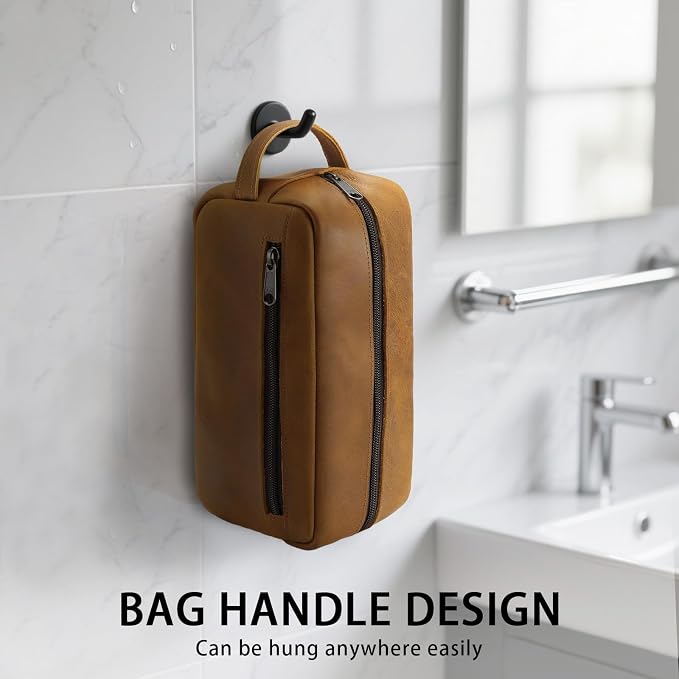 Ringsun Genuine Leather Toiletry Bag, Hanging Makeup Bag - Image 5