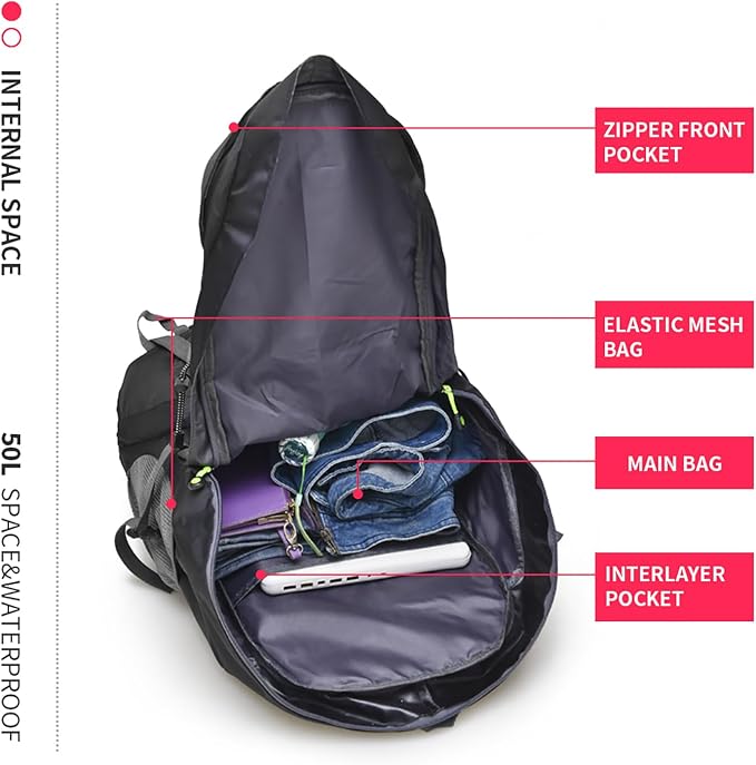 Bseash 50L Hiking Backpack, Water Resistant Lightweight Outdoor Sport Daypack - Image 5