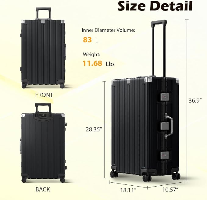 Krute Checked Aluminum Frame Suitcase 24 Inch Zipperless Luggages Hardside PC - Image 3