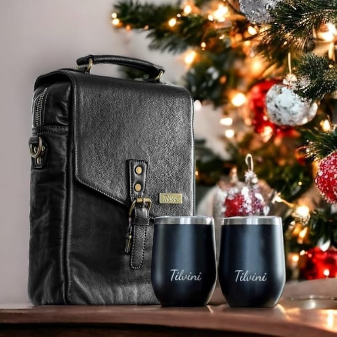Leather Wine Bag & Wine Tumblers Set. Wine Gifts - Image 9