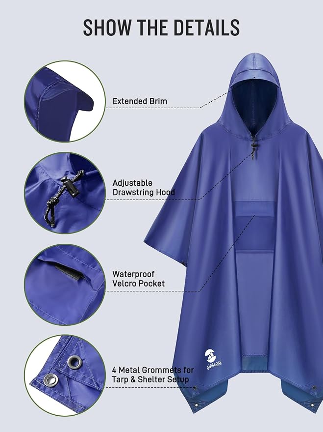 SaphiRose Extra Thick Hooded Rain Poncho Double Layer Waterproof Raincoat Jacket - Image 4