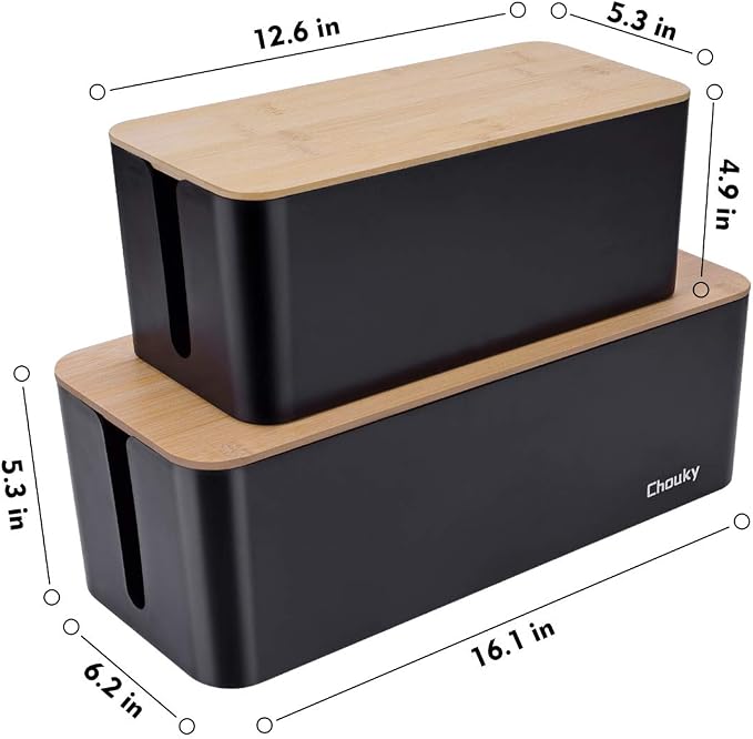 2 Pack Large Cable Management Box – Wooden Style Cord Organizer Box and Cover - Image 3