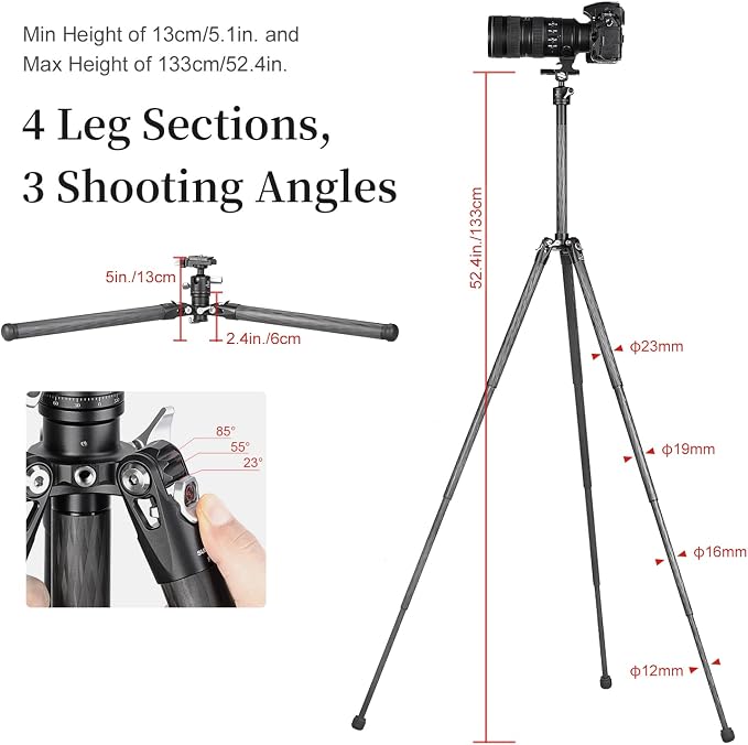 TT2340CE 4-Sections Carbon Fiber Travel Tripod - Image 3