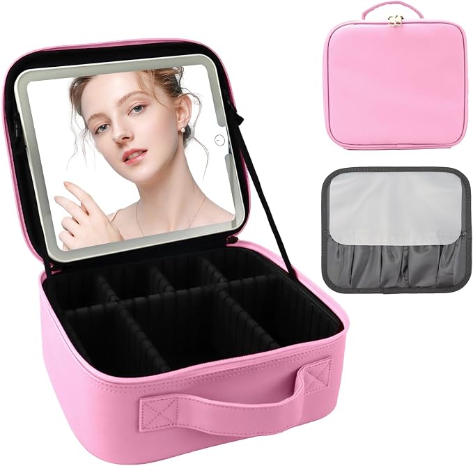 Travel Makeup Bag with LED Mirror and Light Travel Makeup Case Cosmetic by SUILU