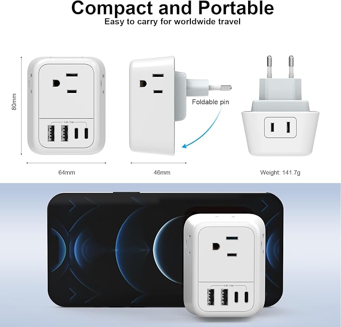 International Travel Adapter, Europe Travel Adapter - Image 5