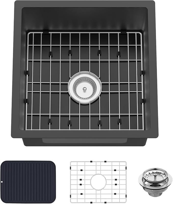 Small Black Kitchen Sink, 18x18 Inch Stainless Steel Undermount Drop In by FAUENPEEY