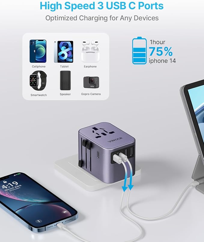 Universal Travel Adapter, VINTAR International Power Adapter - Image 5