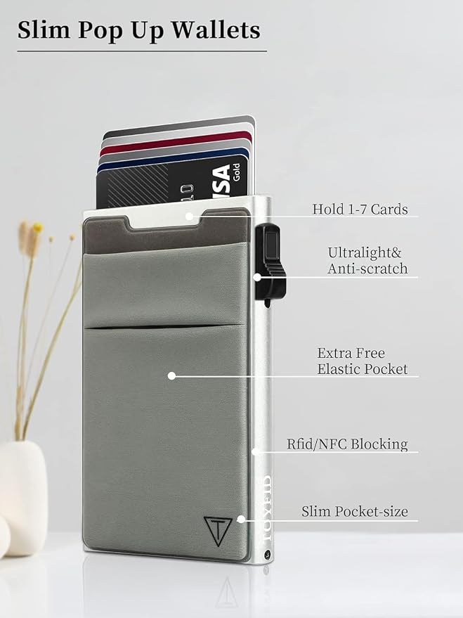 Slim Wallet for Men and Women, Pop Up Credit Card Wallet Metal Minimalist Cards - Image 6