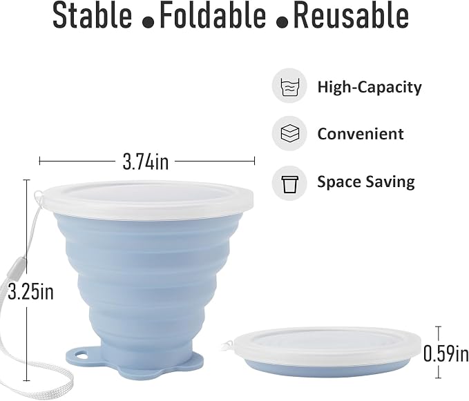 JBER Silicone Collapsible Travel Cup, 4 Pack Silicone Folding Camping Cup - Image 3