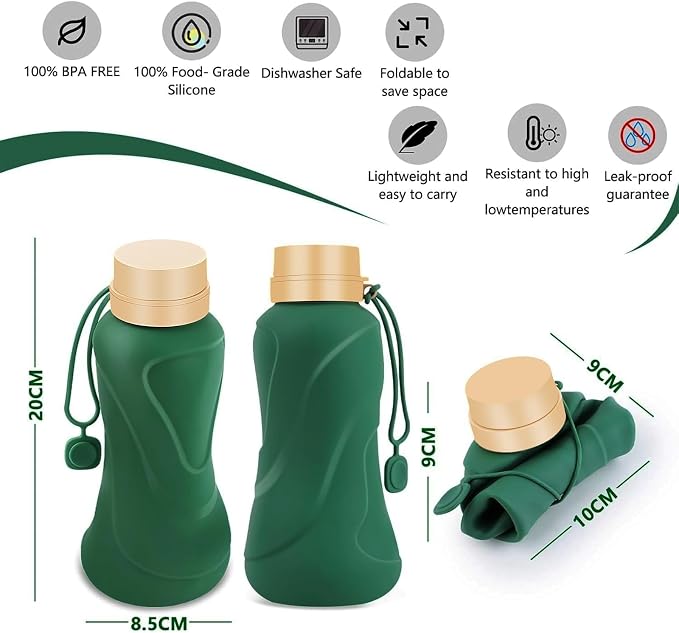 Collapsible Water Bottles, Leak Proof, Reuseable BPA Free Silicone Foldable - Image 2