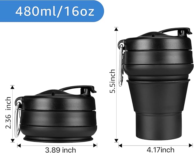 Collapsible Coffee Cup, 16 OZ 480ml Silicone Travel Folding Cup, Leak Proof BPA - Image 2