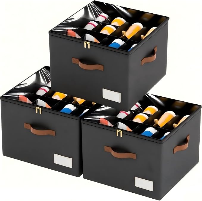 3 Pack Shoe Organizer for Closet, Foldable Shoe Storage Containers, Fits up to by LIKMYPICK
