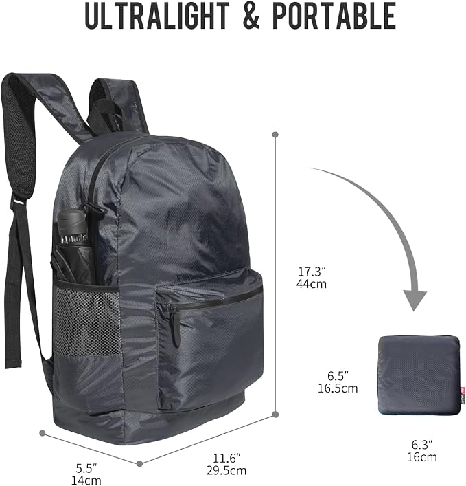 pack all 20L Lightweight Packable Backpack, Water Resistant Foldable Backpack - Image 5