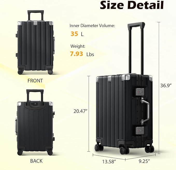 Krute Aluminum Frame Carry On Luggage 20 Inch Zipperless Luggages USB Charger - Image 3