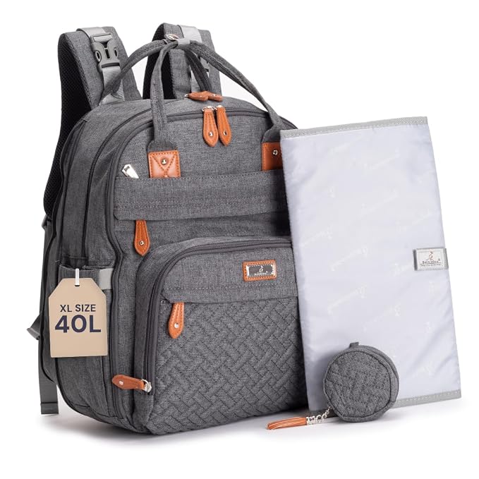 BabbleRoo Extra Large Diaper Bag Backpack, Expandable Baby Bag by BabbleRoo