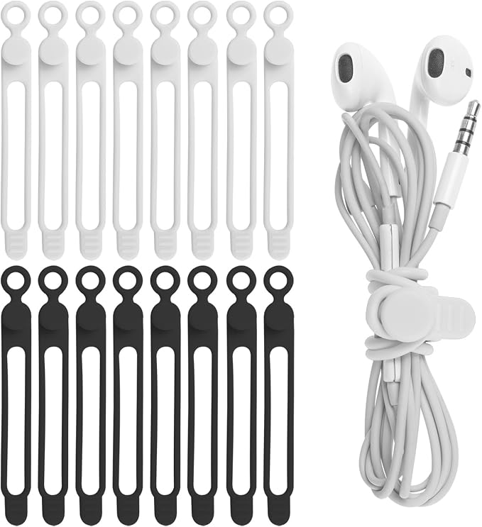 Nearockle 16Pcs 4.2" Silicone Cable Ties Cord Organizer by ELECTRONICSORGANIZATION