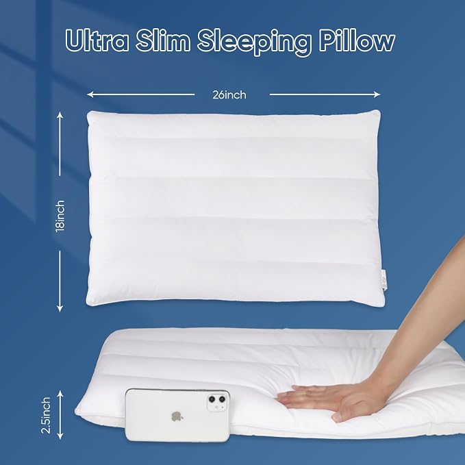 MINUPWELL Ultra Flat Pillows for Sleeping Thin, 7D High Support 2.5 inch Height - Image 4