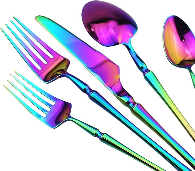 Gugrida Rainbow Silverware Set, 5-Piece 18/10 Stainless Steel Flatware Cutlery - Image 4