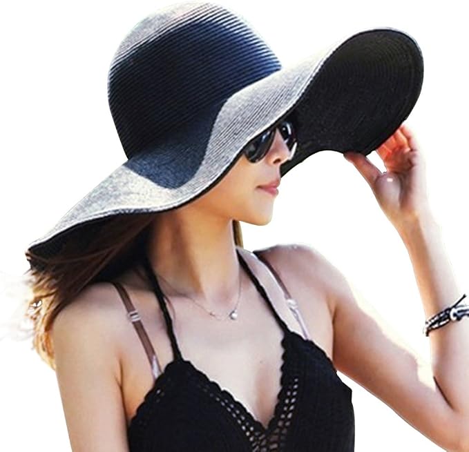 DRESHOW Beach Hats for Women Big Straw Wide Brim Summer Hat Floppy Foldable by DRESHOW