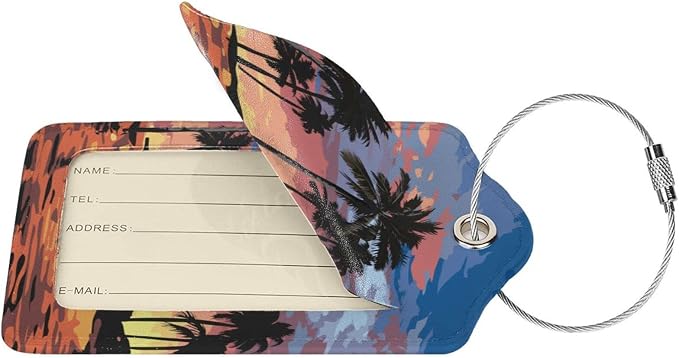 2Pcs Summer Palm Tree Luggage Tags, Beach Landscape Name ID Identifier Labels - Image 2