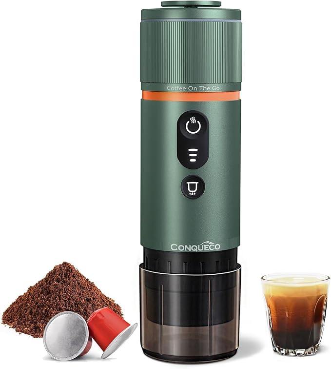 CONQUECO Portable Espresso Coffee Machine: 12V Electric Small Travel Expresso by CONQUECO